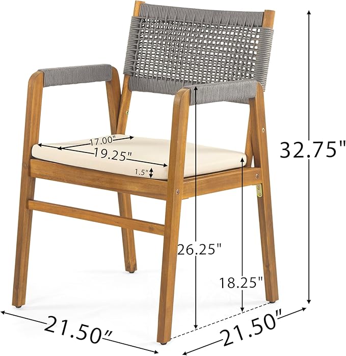 Christopher Knight Home Zed 3 Pieces Outdoor Dining Set, Acacia Wood Dining Chairs and Table, Slats Panel Design Round Table, Wooden Frame, 2 Seater Bistro Set for Balcony Backyard Garden, Teak+Grey