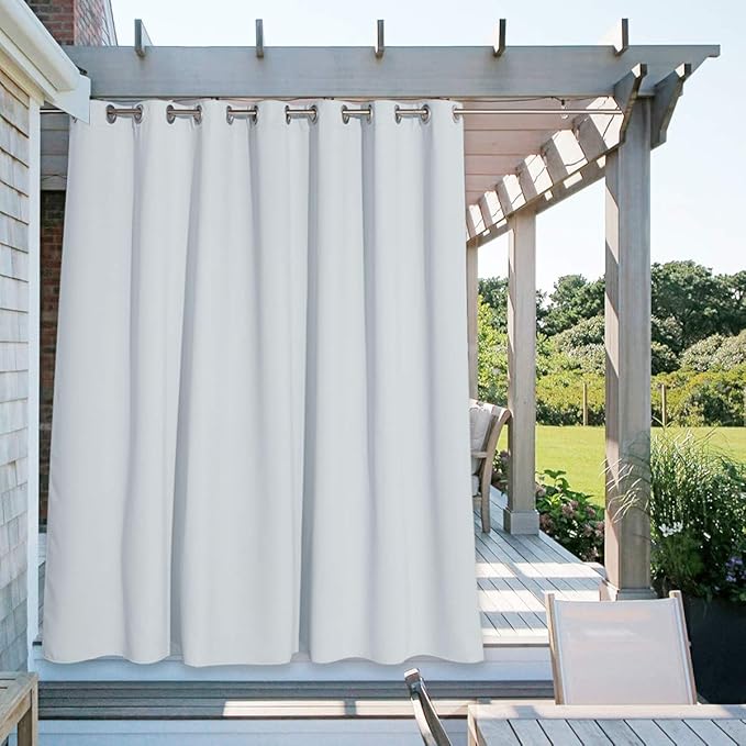 NICETOWN Outdoor Privacy Curtain for Patio Waterproof, Thermal Insulated Sun Block Rustproof Grommet Drape for Balcony/Cabana, Privacy Curtain Room Divider, Greyish White, 1 Panel, 100" W by 95" L