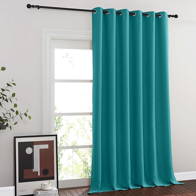 NICETOWN Sliding Door Curtain 108 Inches Long - Blackout Thermal Insulated Grommet Room Divider Privacy Drape for Patio Glass Door, 1 Panel, Peacock Teal, 100 Inch Extra Wide
