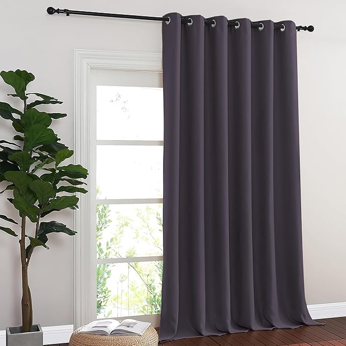 NICETOWN Blackout Sliding Glass Door Curtains, Room Darkening Thermal Insulated Curtains for Living Room Bedroom, Extra Wide Window Drapes, 1 Panel, W80 x L118, Greyish Purple
