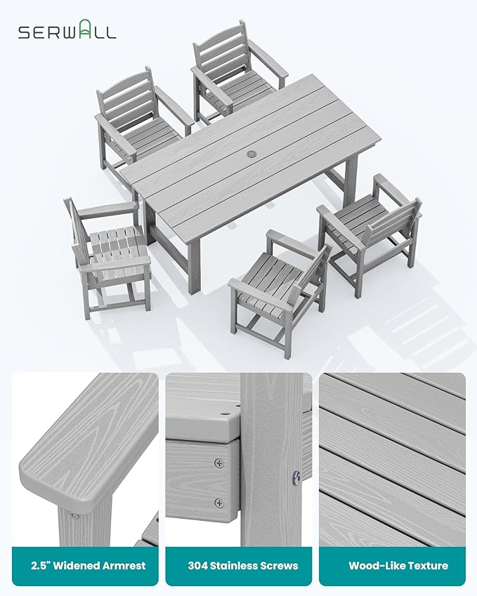 SERWALL Patio Dining Chair Set of 2, Light Gray