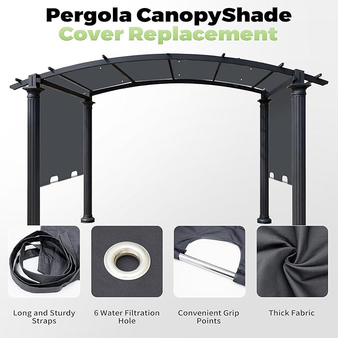 85'' x 208'' Universal Pergola Replacement Cover for Doubleton Steel Pergola L-PG080PST, Waterproof Sunshade Canopy Top for Patio Gazebo, Deck, Porch, Yard, Outdoor Cover Only (Grey)