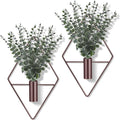 Jexine 4 Pcs Hanging Planters with Artificial Eucalyptus Metal Hanging Vase Indoor Plants Holder Modern Geometric Boho Bathroom Wall Decor for Living Room Home Office, Bronze