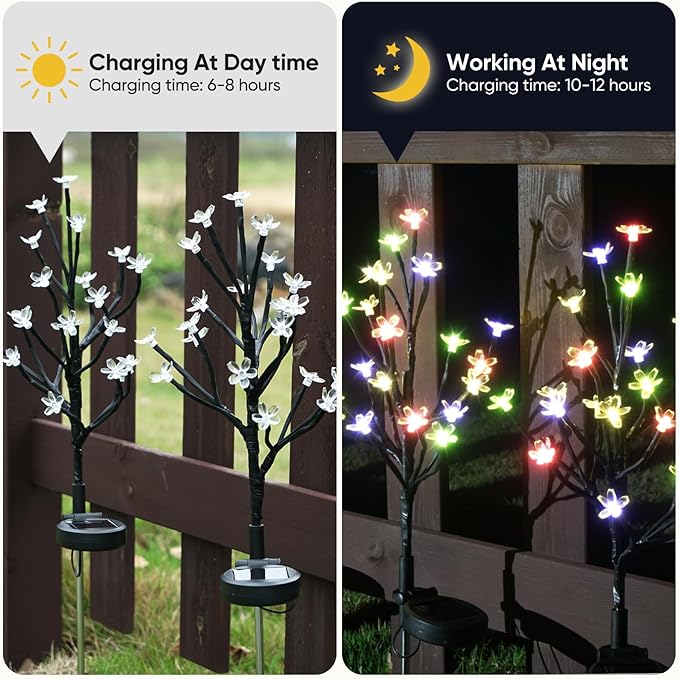 Solar Garden Lights Waterproof, Solar Lights Outdoor Decorative 4Pack,80Led Solar Powered Flowers Garden Decor,Fairy Lights Yard,Pathway,Outside Decorations,Gardening Gifts for Women Mom
