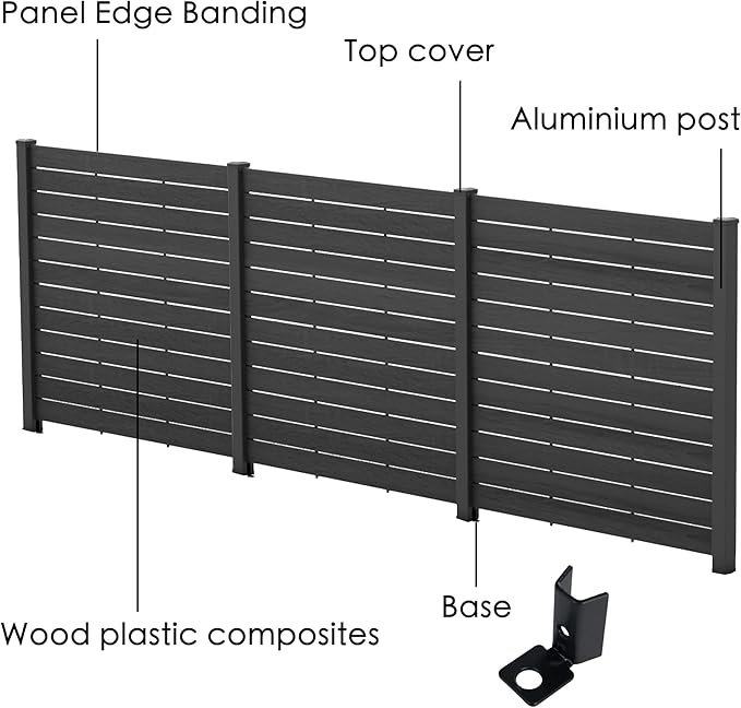 Kozyard 50" W x 48" H Privacy Screens Fence Panel Specifically for Hard Surfaces, Aluminum Post, Air Conditioner Fence Panels, Pool Equipment Enclosure, Trash Can Screens Fence, with Base. 3 Panels