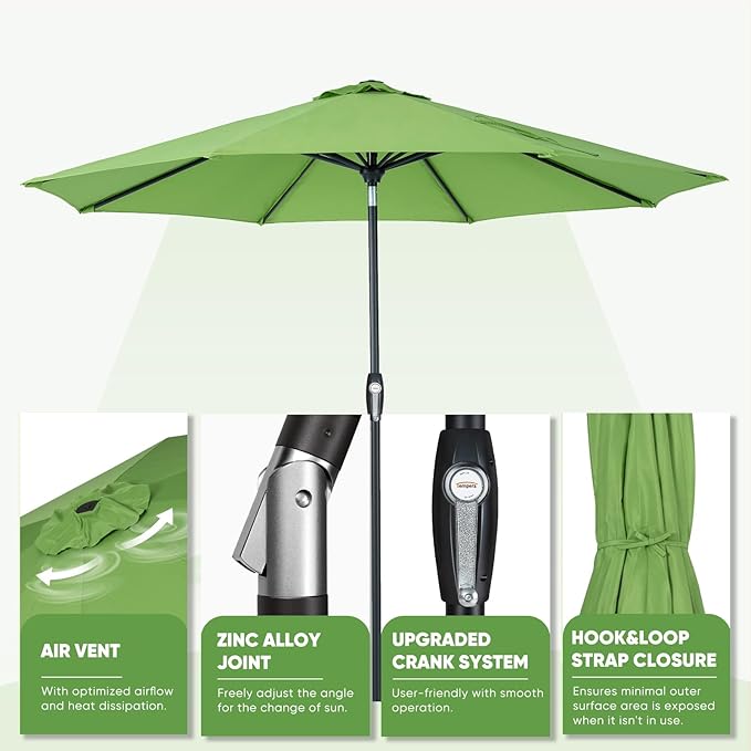 Tempera Patio Market Outdoor Table Umbrella with Auto Tilt and Crank, Large Sun Umbrella with Sturdy Pole & Fade Resistant Canopy, Easy to Set