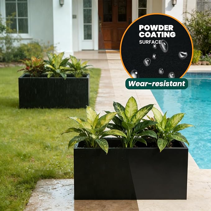 Metal Rectangular Planter Black Galvanized Steel Rectangle Planter Box 36" L x 15" W x 15" H Large Planter for Outdoor Indoor Plants Porch Patio Backyard