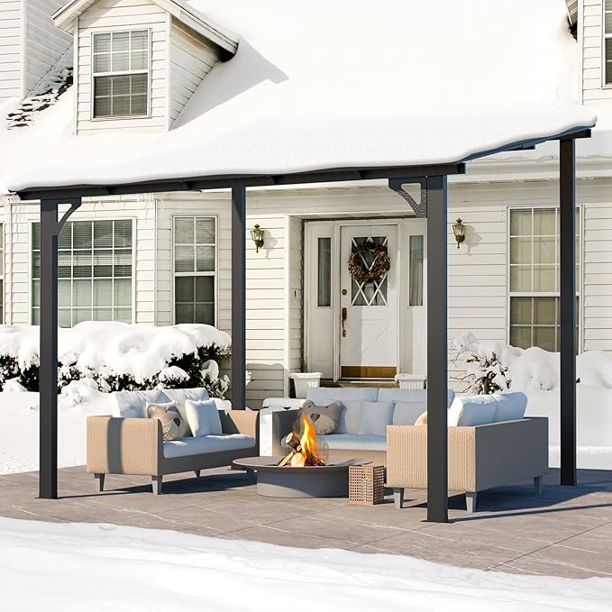 AECOJOY 10' x 8' Gazebo for Patio, Small Wall-Mounted Lean to Gazebo Pergola with Roof (80 Sq.Ft Shaded) on Clearance, Hard Top Heavy Duty Awnings for Decks, Backyard and More