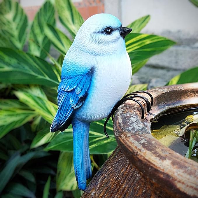 Garden Bird Statue Flower Pot Hugger Outdoor Decor for Tree, 6.7" Tall Resin Bird Figurine Plant Pot Decorations for Fence Balcony Patio Lawn Yard Ornaments (Blue)