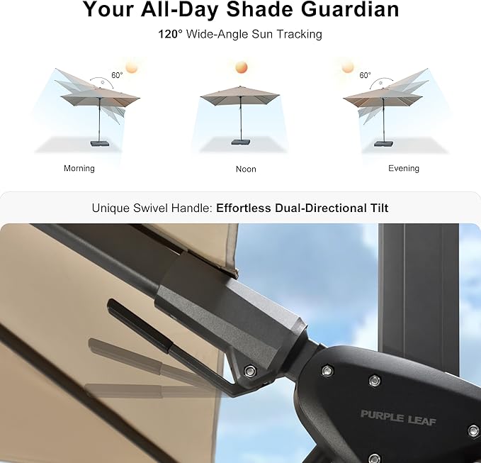 PURPLE LEAF 8.8' X 8.8' Right-left Tilt Patio Umbrella with Base Outdoor Cantilever Swivel Square Umbrella with Tilt Aluminum Offset Umbrella with 360-degree Rotation for Garden Deck Pool Patio Beige