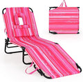 GYMAX Tanning Chair, 350lbs Beach Lounge Chair with Face Hole, Washable Pillow & Carry Strap, Adjustable Folding Chaise Lounge, Layout Lounger for Outside, Patio, Poolside, Lawn (1, Pink Stripe)