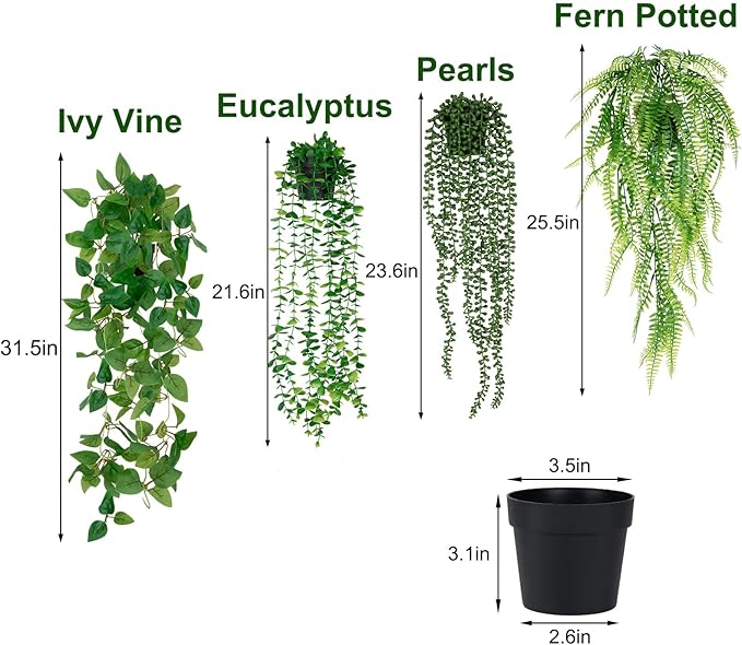 4 Pack Artificial Plants Wall Hanging Fake Plants Indoor for Shelf Boho Faux Eucalyptus Ivy Vine House Plants for Living Room Wall Backdrop Outdoor Decor