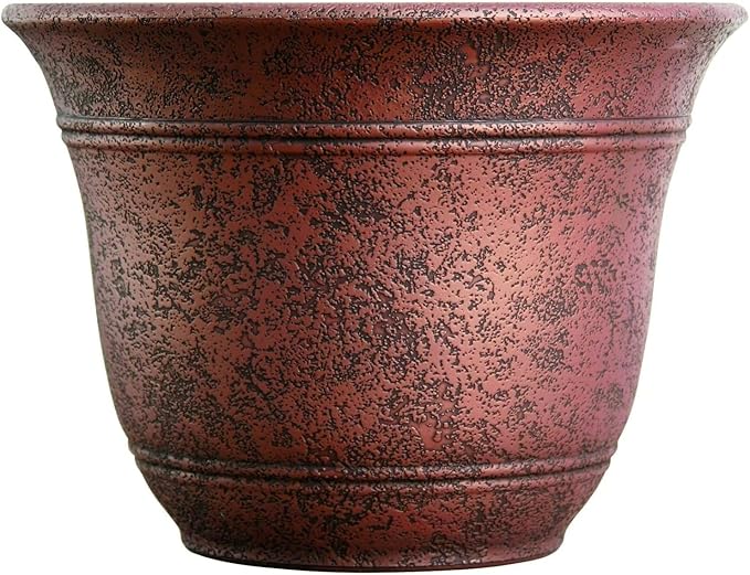 The HC Companies Sierra Round Self-Watering Pot - Lightweight Plastic Planter for Herbs & More - Durable Plant Pots for Indoor Plants & Outdoor Plants (10” Rustic Redstone, Pack of 1)