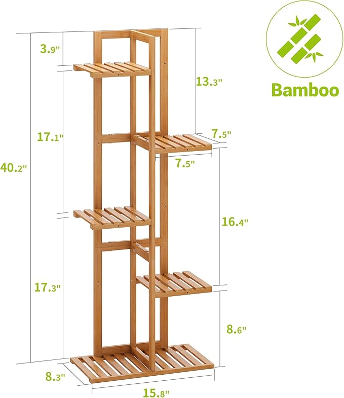 BMOSU Bamboo Plant Stand for Indoor Outdoor Plants Corner Tall Plant Shelf 6 Potted Holder Shelf Plant Rack Holder Display Rack(Natural)