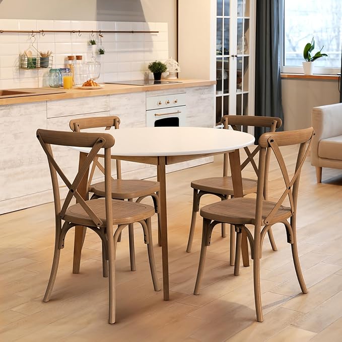 VINGLI Plastic Outdoor Dining Chairs Set of 4, Stackable Patio Farmhouse Brown Dining Chairs with X Back, Waterproof Kitchen & Dining Room Chairs for Indoor-Outdoor, Capacity 400 lbs