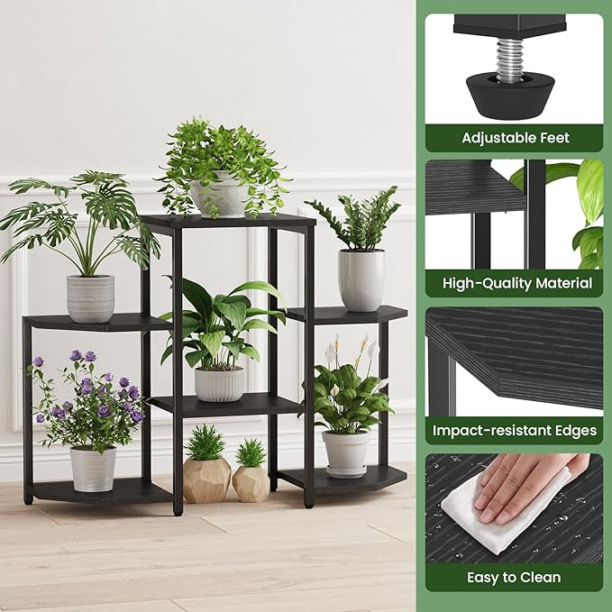 Plant Stand Indoor,Multiple Plant Shelf Corner Rack, 6 Potted Plant Stand, 6 Tiers Large Flower Holder, Planter Display Rack for Patio Balcony Living Room Bedroom Decor, Black