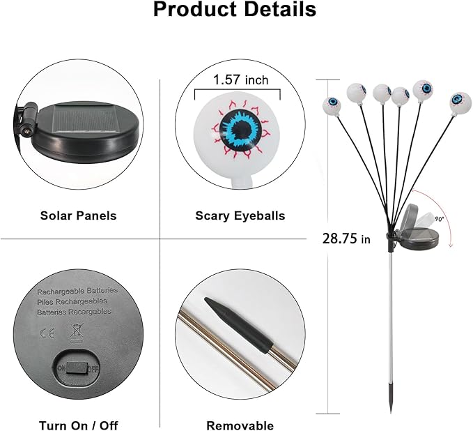 Halloween Solar Lights Outdoor Waterproof Solar Scary Eyeball Lights, 2 Pack Green Eyeball Swaying Firefly Lights, Solar Halloween Path Lights for Yard Garden Lawn Party Decor,