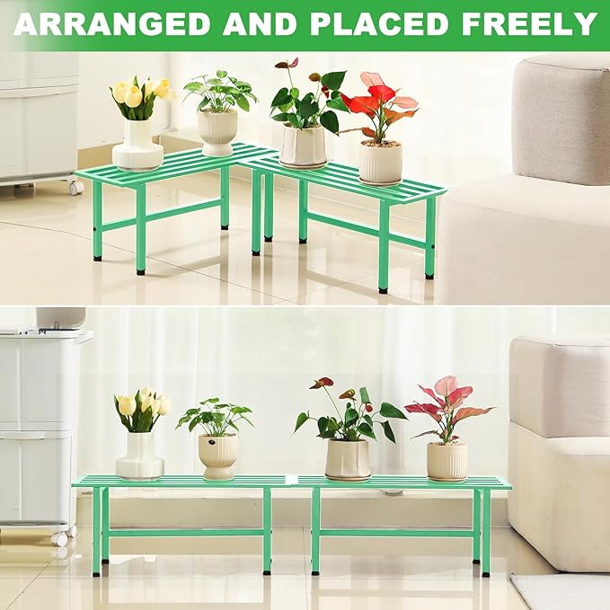 2 Pack Metal Plant Stand Outdoor Plant Shelf Indoor,1 Tier Heavy Duty Plant Stands for Multiple Plants,26" L x 10.12" H x 8.75" W,Mint Green