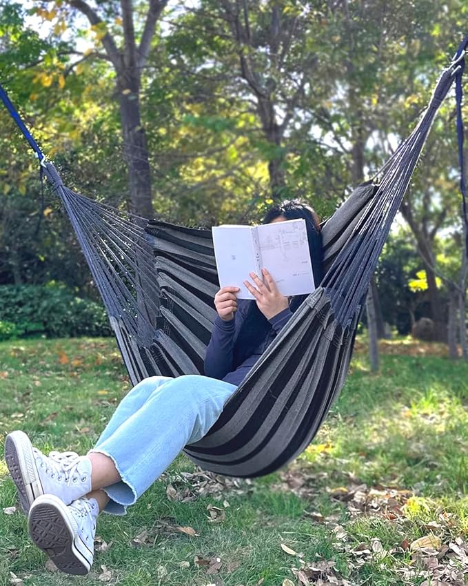 Halalona Hammock Chair Hanging Hammock Chair Rope Swing 2 Cushions Included-Sturdy & Durable Soft Cotton Hand Woven Hammock Swing for Bedroom, Porch, Patio-Indoor/Outdoor