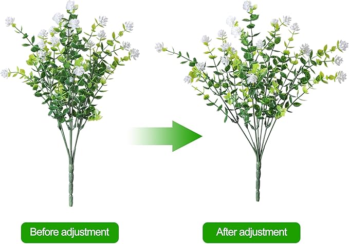 HyeFlora 20 Bundles Artificial Fake Outdoor Plants Flowers for Spring Decoration, UV Resistant Realistic White Plastic Flowers Faux Plant Monkey Grass for Planter Home Garden Porch Patio Window Box