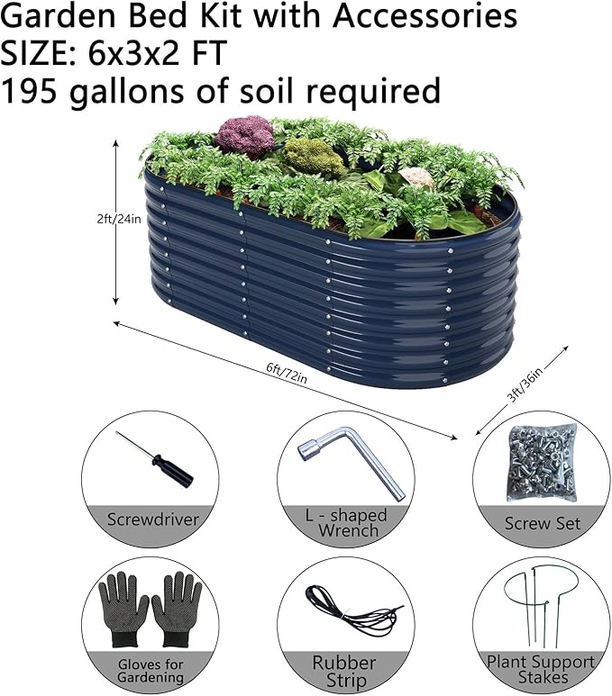 Galvanized Metal Planter Raised Garden Bed Kit for Gardening Outdoor，6x3x2ft Planter Grow Garden Box Raised Flower Bed，Long Vegetable Clearance Herb Raised Garden Beds For Container Gardening