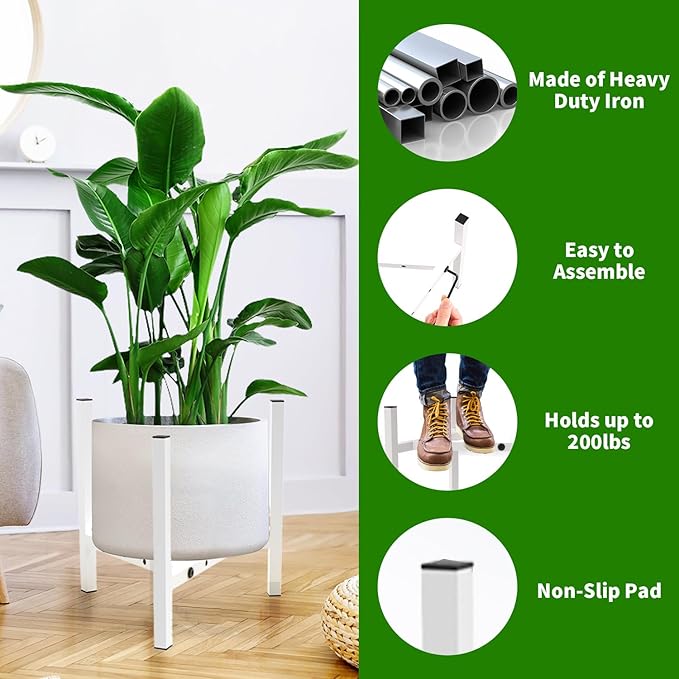 Aripark Plant Stand Indoor Adjustable, Metal Modern Plant Stands, Heavy Duty Stable Plant Pot Small Flower Holder Indoor Outdoor Corner, Fit 8 9 10 11 12 inch Pots, White (Pot & Plant Not Included)