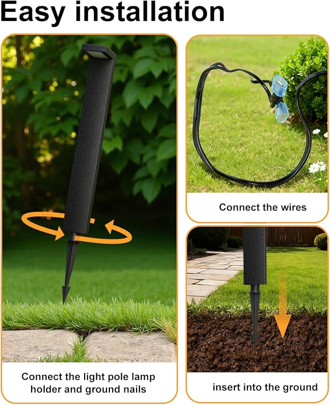Low Voltage Landscape Lights, 6 Pack Outdoor LED Pathway Light, Wired Path Lighting for Walkway, Garden, IP65 Waterproof, 400LM, 4000K, Modern Cast-Aluminum, Black