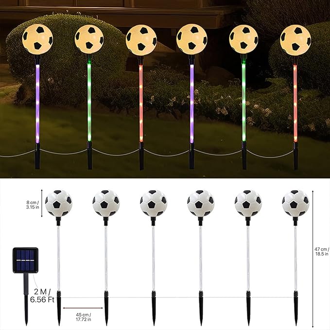 Solar Lights Outdoor, Soccer Theme LED Stake Light for Garden Yard Pathway Patio Walkway Landscape Decoration