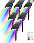 RGB Christmas Solar Spot Lights Outdoor, 12 RGB Color Modes Landscape Light Waterproof IP67 with Remote Control, 2-in-1 Color Changing RGB/Cool/Warm White for Yard Garden Garden (6 Pack)