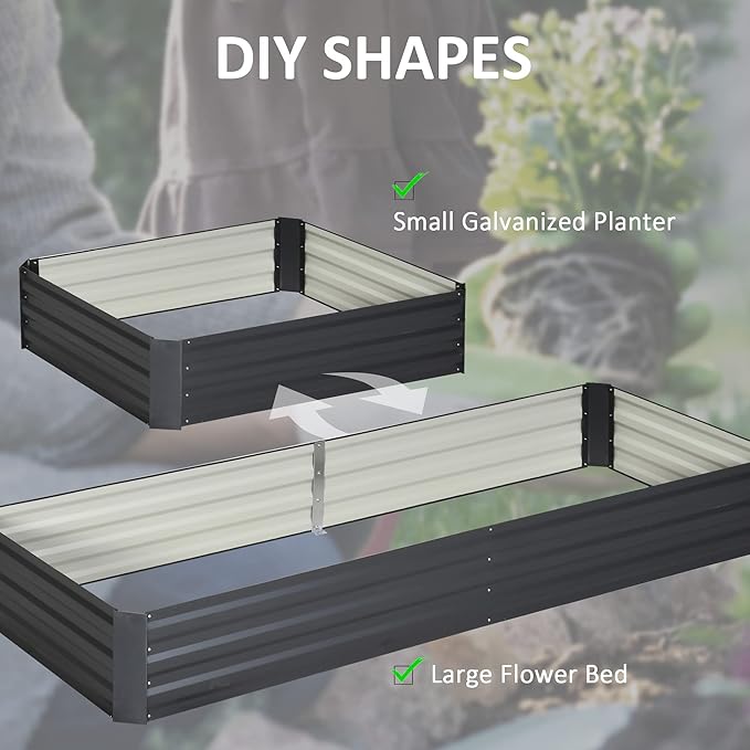 Outsunny Galvanized Raised Garden Bed, 8' x 3' x 1' Metal Planter Box, for Growing Vegetables, Flowers, Herbs, Succulents, Gray