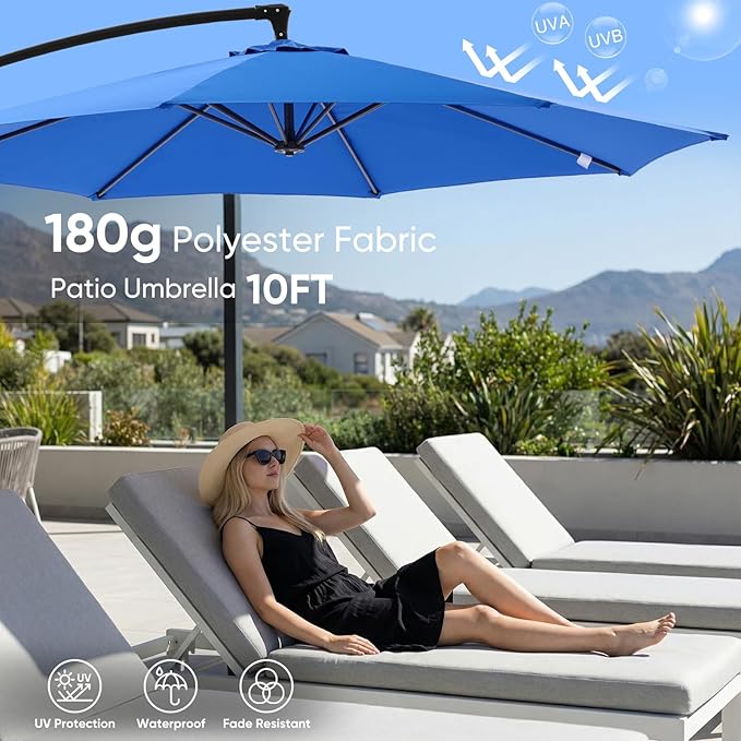 NEWBULIG 10FT Patio Umbrella, Offset Cantilever Outdoor Patio Table Umbrella, UV Protection, Fade Resistant Fabric, Easy Tilt Adjustment for Pool, Deck, Garden, Backyard