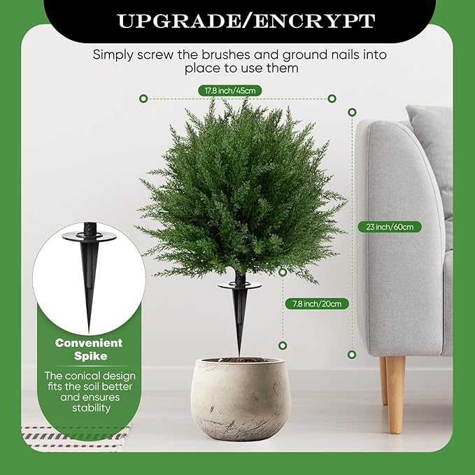 Artificial Topiary Bushes for Outdoors with Spike, Boxwood Ball Fake Shrubs UV Resistant Faux Plants for Indoor Outdoor Fall Thanksgiving Halloween Decor (Upgraded Artificial Topiary)