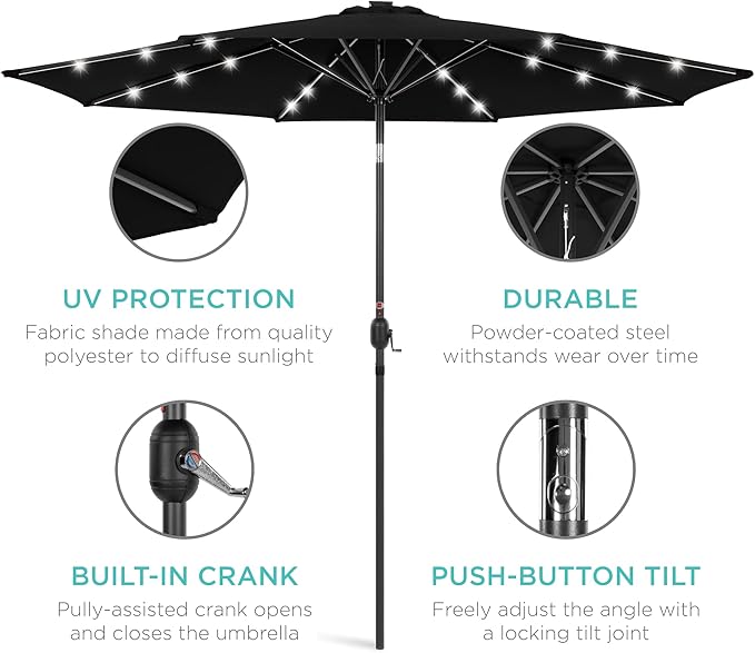 Best Choice Products 10ft Solar Polyester LED Lighted Patio Umbrella w/Tilt Adjustment and UV-Resistant Fabric