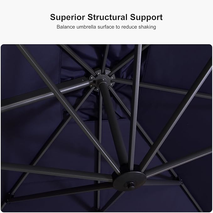 PURPLE LEAF 10' X 13' Patio Umbrella with Base Outdoor Cantilever Rectangle Offset Umbrella with 360-degree Rotation for Garden Deck Pool Patio Navy