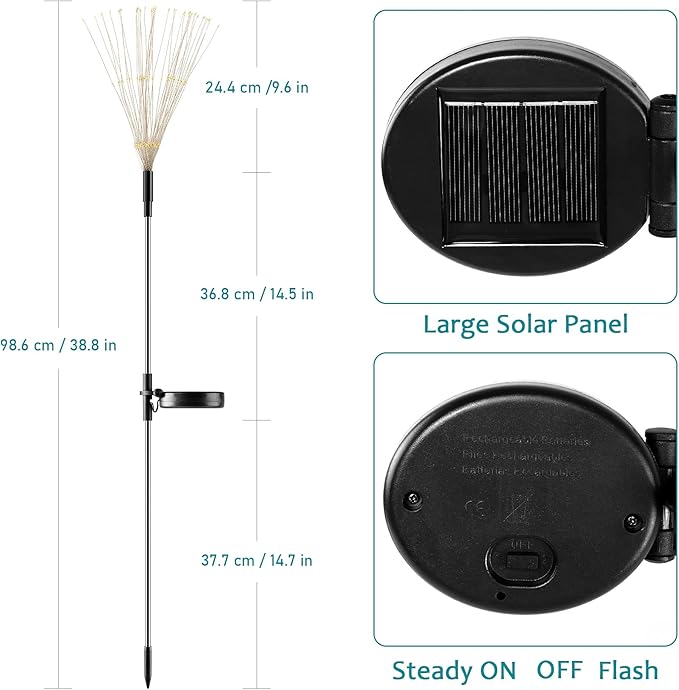 JJGoo Solar Firework Lights, 2 Pack 135 LEDs 2 Lighting Modes Solar Lights Outdoor Waterproof for Garden Patio Walkway Pathway Party Wedding Christmas Decorative - White