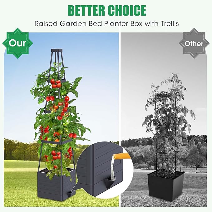 2-Pack Tomato Planter with Trellis, 57" Self-Watering Raised Garden Bed Planter Box, Tomato Cages for Indoor & Outdoor Climbing Plants, Vines, Vegetables, and Flowers (57x9.8x9.8IN)