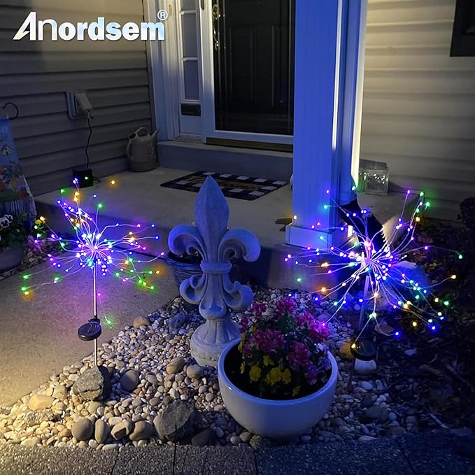 Anordsem Solar Garden Lights Outdoor: Bendable Copper Wire with 120 LED Firework Beads - Colorful Waterproof DIY Fairy Decoration for Yard Pathway Patio - Gifts for Women Mom Homeowners