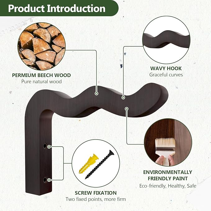 Wavy Plant Hanger Hooks – 2 Pack Rustic Wooden Wall Mounts for Indoor/Outdoor Use, Ideal for Hanging Baskets, Lanterns, and Bird Feeders – Decorative Brackets for Patio and Balcony