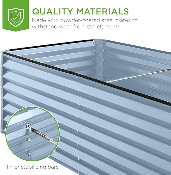 Best Choice Products 6x3x2ft Outdoor Metal Raised Garden Bed, Deep Root Box Planter for Vegetables, Flowers, Herbs, 269 Gallon Capacity, 100% Non Toxic Materials - Mist Blue