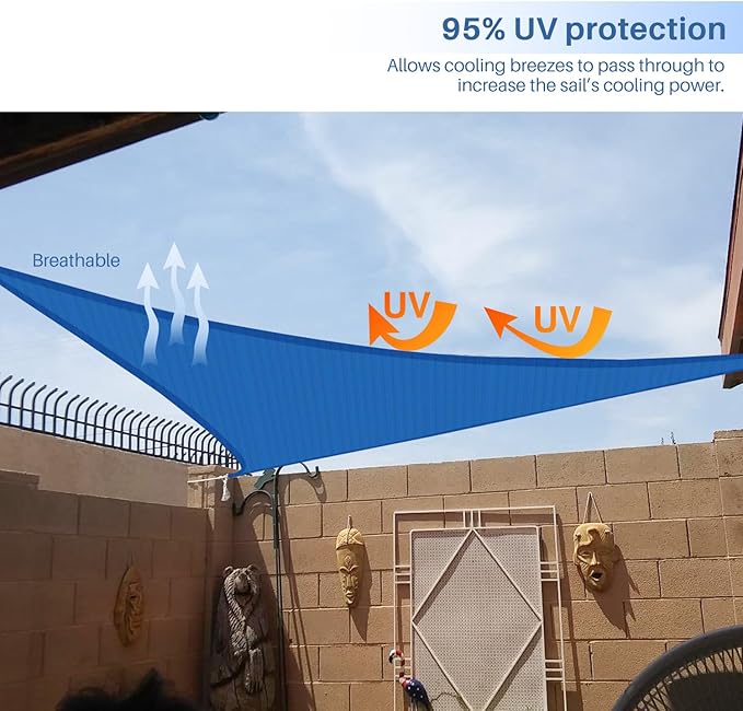 E&K Sunrise 10' x 10' x 10' Sun Shade Sail Triangle Canopy Shade Cover UV Block for Patio Backyard Garden Outdoor (Blue)