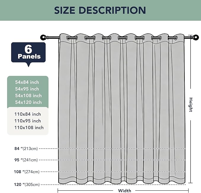 Extra Wide Outdoor Curtains Waterproof for Patio - 6 Panels Privacy Weatherproof Outside Curtains with Grommets for Gazebo, Pergola, Porch, Cabana, Balcony, 110 x 95 Inch, Cream