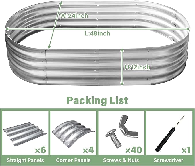 TATAANTY Raised Garden Bed for Outdoor: 4x2x1ft Durable Metal Vegetable Plant Container Kit - Oval Planter Box for Gardening Flower Trough Galvanized - 1 Pack