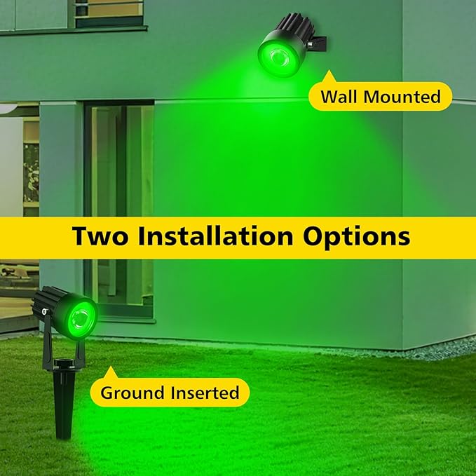 T-SUN Green Solar Spotlights, 2-in-1 Outdoor Waterproof Solar Landscape Spotlights for Garden, Yard, Halloween, Christmas Decor(Green)