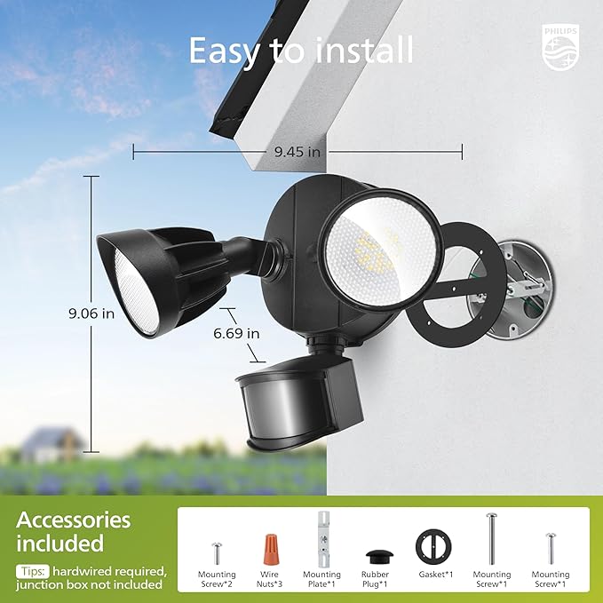 Philips 44W 4200 lm Motion Sensor LED Security Light Outdoor w/PIR, 5000K Daylight Flood Light, Waterproof, Dusk to Dawn, 2 Heads, 4 Modes(2 Packs)