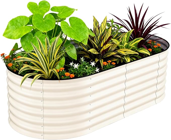 Garvee Galvanized Raised Garden Bed Outdoor, 6x3x2 ft Metal Planter Box for Flowers Vegetables, Rust-Resistant Raised Garden Beds for Gardening, Easy Assembly Outdoor Garden Box & Planters, Beige