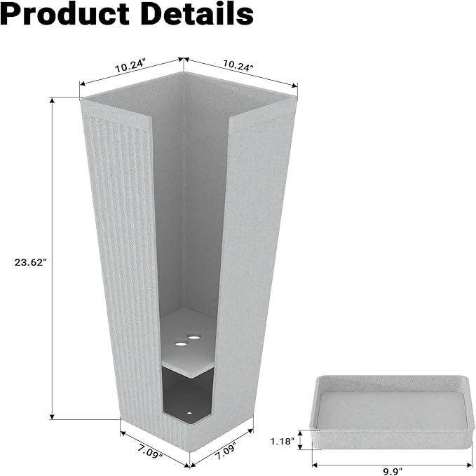 Tall Planters for Outdoor Plants Set of 2, 23.6" Large Taper Flower Plant Pots with Drainage Hole and Drainage Trays, Weather-Resistant Plastic planters for Patio, Porch, Garden, Grey