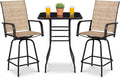 Homall 3 Piece Outdoor Patio Swivel Bar Stools Set, High Top Table with 2 Textilene Fabric Chairs, Counter Height Bistro Furniture for Balcony, Backyard, Poolside, Brown