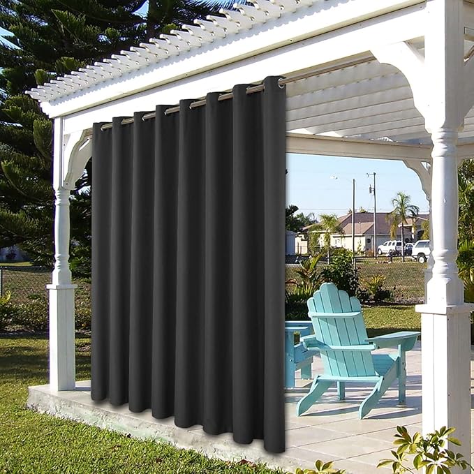 BONZER Outdoor Curtains for Patio Waterproof Thick Privacy Wide Grommet Light Filtering Outside Curtains for Porch Pergola Gazebo Deck, 1 Panel, 110W x 95L inch, Charcoal