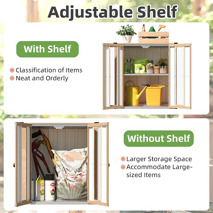 AECOJOY Outdoor Storage Cabinet Waterproof with Shelves, Small Vertical Garden Storage Sheds, Garden Sheds & Outdoor Storage Cabinet Weatherproof for Patio Wood Grain