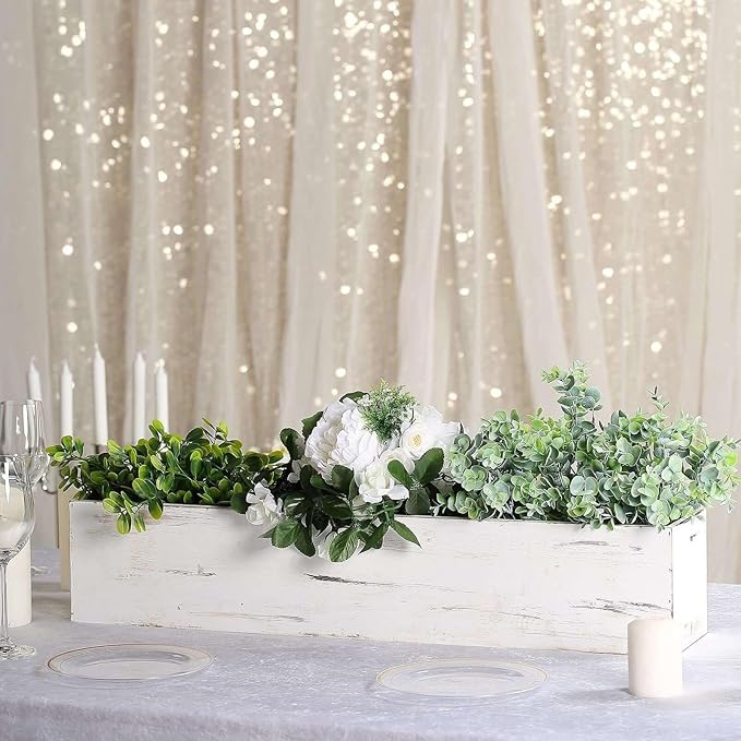 Efavormart 30"x6" Whitewash Wood Planter Box with Plastic Liner, DIY Rustic Rectangle Wooden Box for Succulents, Long Wedding Table Centerpieces and Farmhouse Decor